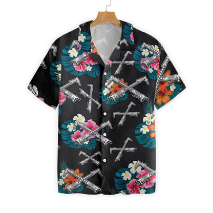 Oibrí Iarainn Tropical In Black Léine Haváí Ornáideach Réidh, Bronntanas Léine Haváís, Bronntanas Nollag