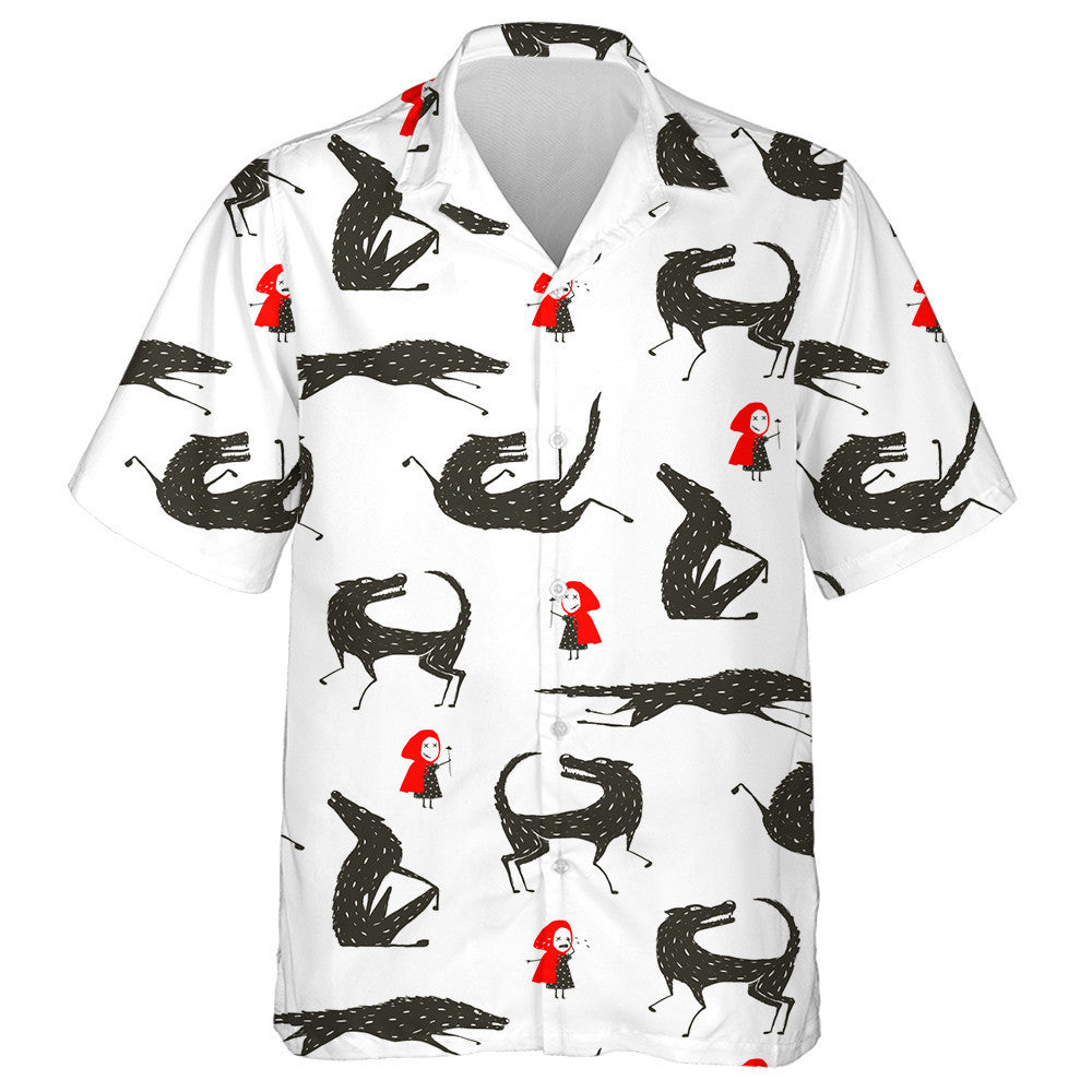 Little Red Riding Hood And Black Wolf Hawaiian Shirt, Hawaiian Shirt Gift, Christmas Gift