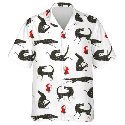 Little Red Riding Hood And Black Wolf Hawaiian Shirt, Hawaiian Shirt Gift, Christmas Gift
