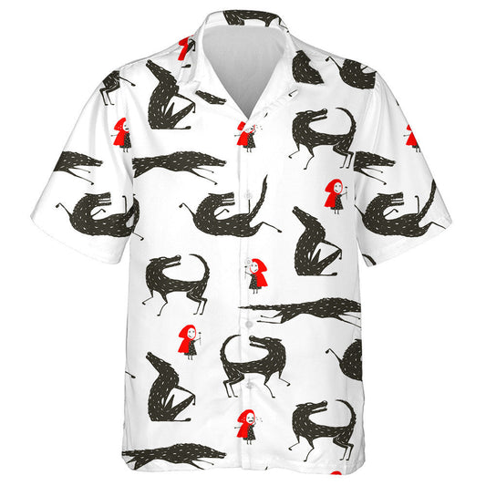 Little Red Riding Hood And Black Wolf Hawaiian Shirt, Hawaiian Shirt Gift, Christmas Gift