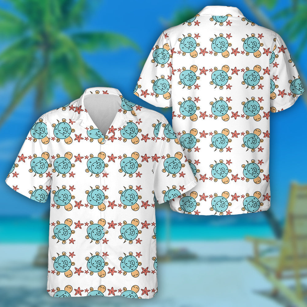 Sea Turtle Swirl With Red Starfish Hawaiian Shirt,Hawaiian Shirt Gift, Christmas Gift