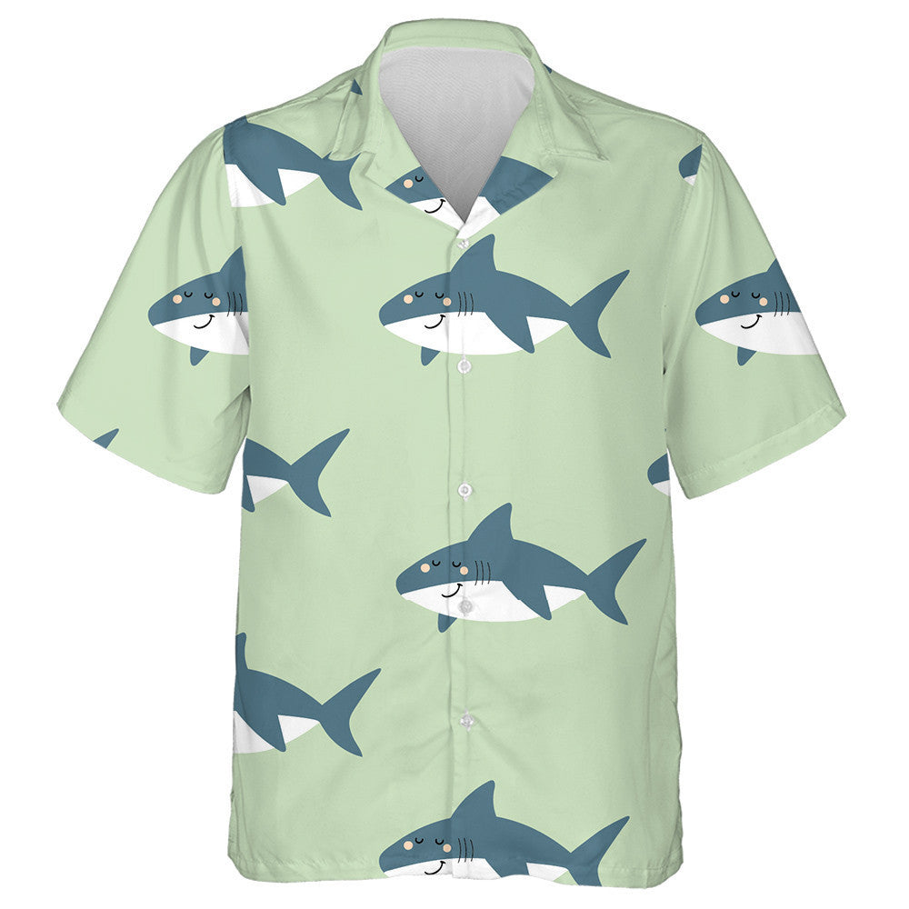 Undersea Creatures Pattern With Cute Cartoon Shark Hawaiian Shirt, Hawaiian Shirt Gift, Christmas Gift
