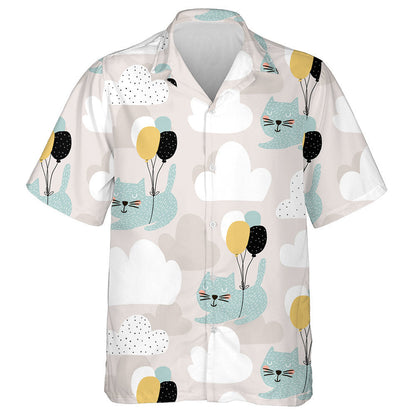 Cute Cats Flying With Balloon And Cloud Hawaiian Shirt, Hawaiian Shirt Gift, Christmas Gift