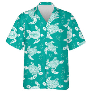 Abstract White Turtle And Bubbles On Menthol Hawaiian Shirt, Hawaiian Shirt Gift, Christmas Gift