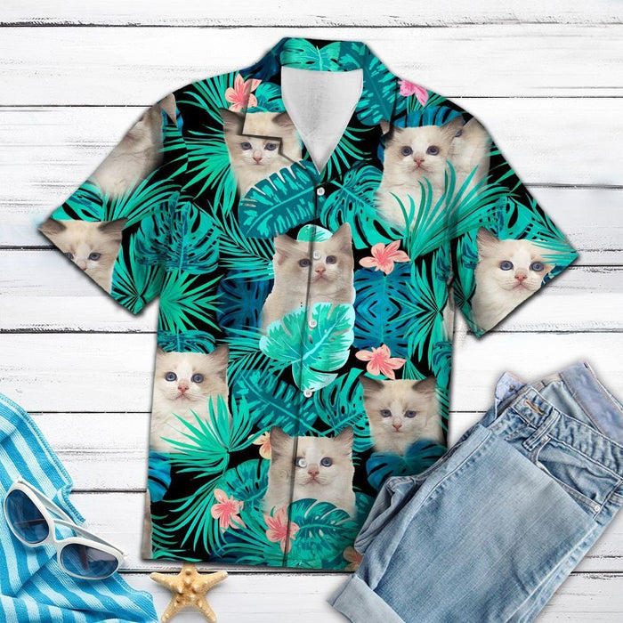 Ragdoll Kittens Green Leaves And Flowers Hawaiian Shirt,Hawaiian Shirt Gift, Christmas Gift