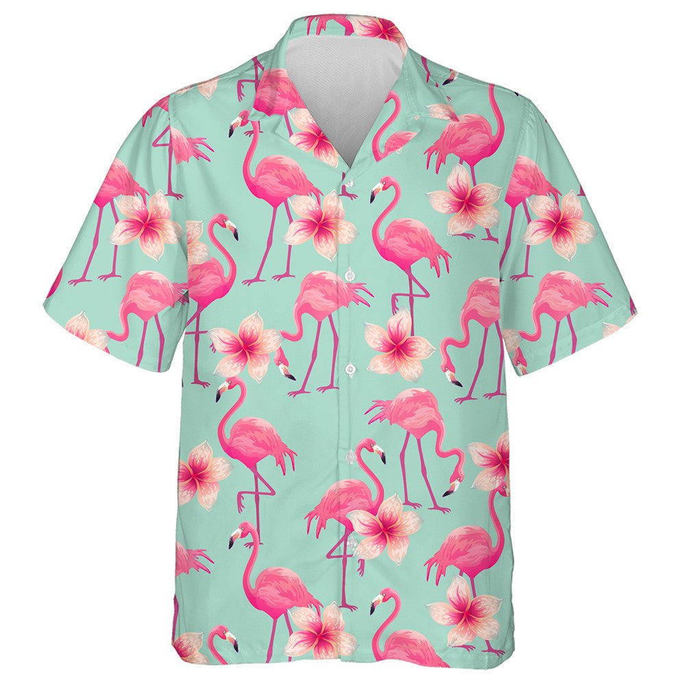 Beautiful Flamingo With Blossom Tropical Flower Hawaiian Shirt, Hawaiian For Gift