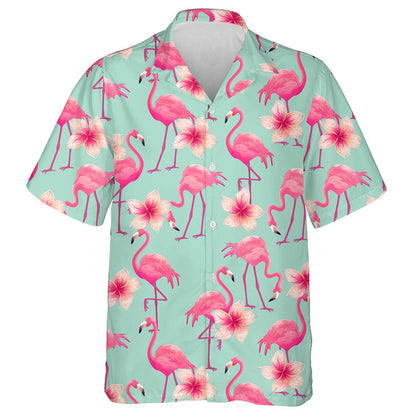 Beautiful Flamingo With Blossom Tropical Flower Hawaiian Shirt, Hawaiian For Gift