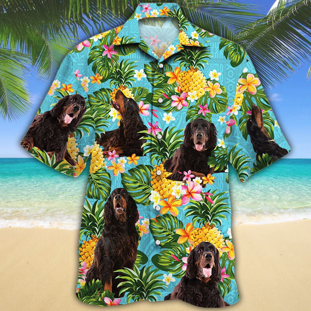 Gordon Setter Dog With Pineapples And Plumeria Hawaiian Shirt, Hawaiian Shirt Gift, Christmas Gift