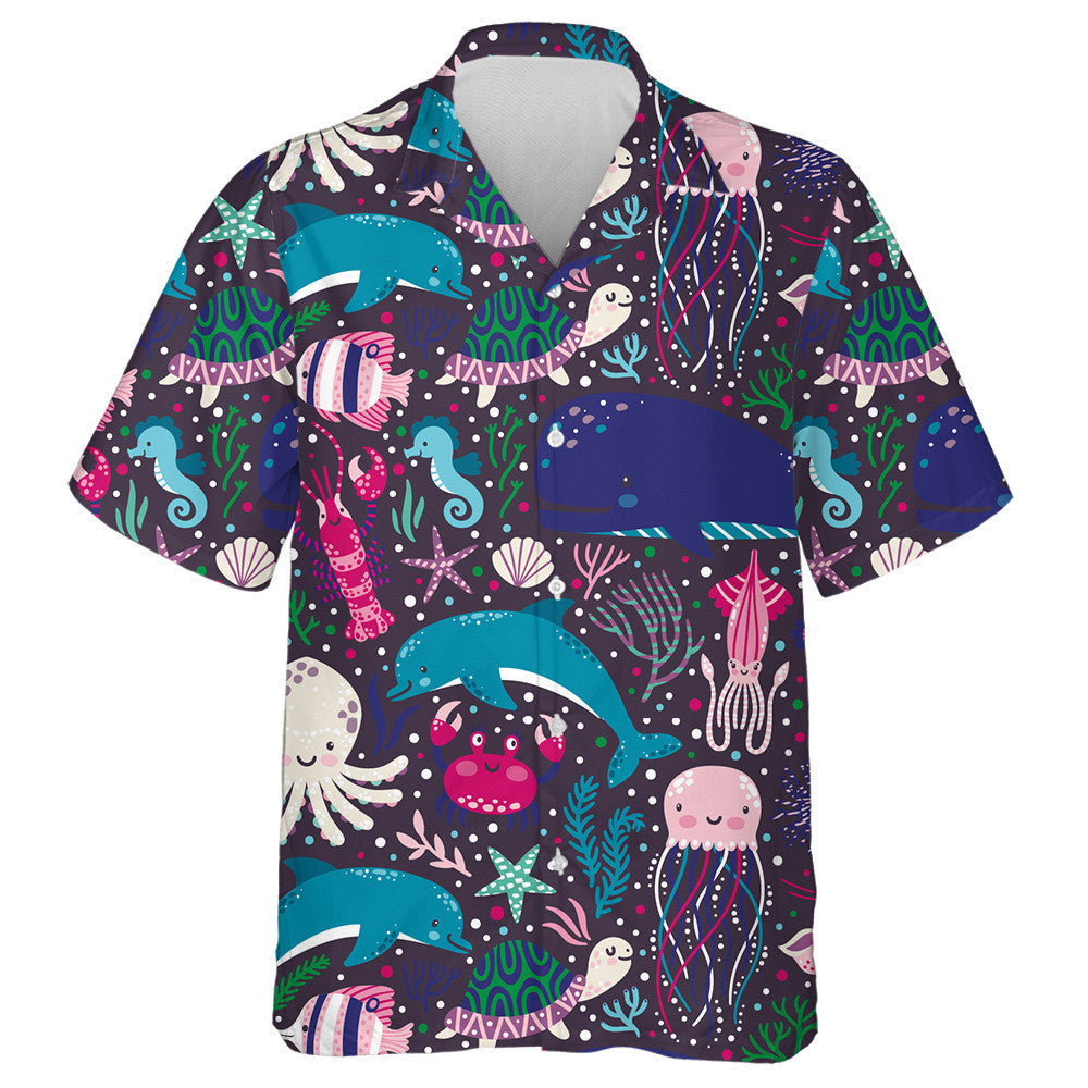 Iasc Créatúir Faoi Uisce Cartún Patrún sceireacha Coiréil Feamainn Léine Haváís, Bronntanas Léine Haváís, Bronntanas Nollag