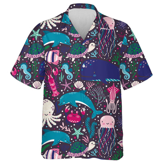 Iasc Créatúir Faoi Uisce Cartún Patrún sceireacha Coiréil Feamainn Léine Haváís, Bronntanas Léine Haváís, Bronntanas Nollag