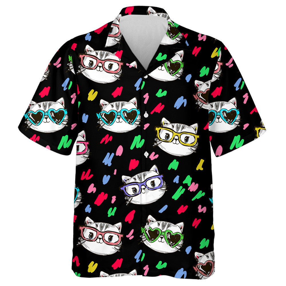 Cute Cats Animal Pet On Black Background Hawaiian Shirt, Hawaiian Shirt Gift, Christmas Gift
