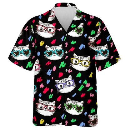 Cute Cats Animal Pet On Black Background Hawaiian Shirt, Hawaiian Shirt Gift, Christmas Gift