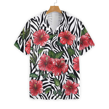 Hibiscus Zebra Watercolor Painting Art Pattern Hawaiian Shirt,Hawaiian Shirt Gift, Christmas Gift