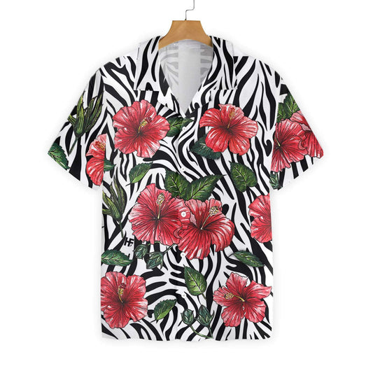 Hibiscus Zebra Watercolor Painting Art Pattern Hawaiian Shirt,Hawaiian Shirt Gift, Christmas Gift