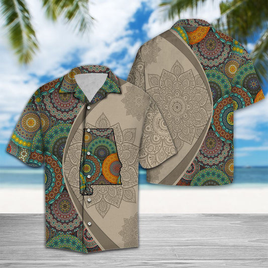 Léarscáil Seanré As Alabama Mandala Flower Patchwork Pattern Léine Haváís, Bronntanas Léine Haváíais, Bronntanas Nollag