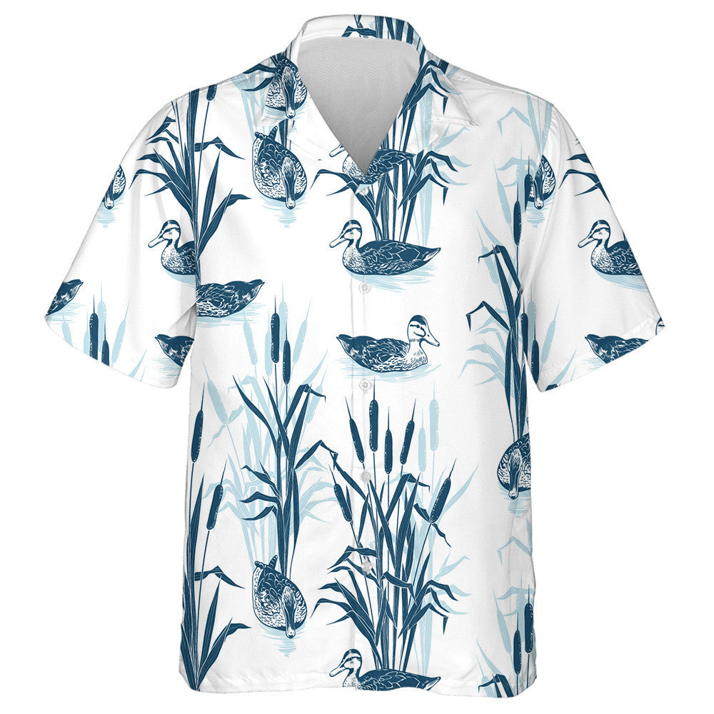 Hand Drawn Bulrushes And Wild Ducks Hawaiian Shirt, Hawaiian For Gift