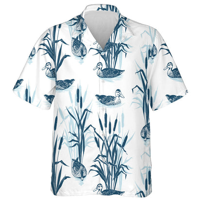 Hand Drawn Bulrushes And Wild Ducks Hawaiian Shirt, Hawaiian For Gift