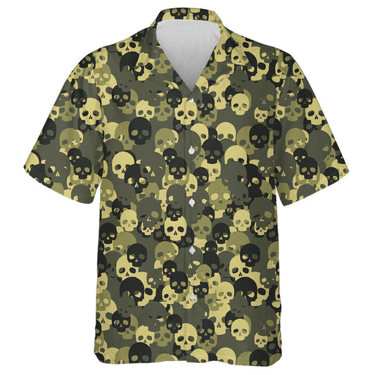Viking Green Camouflage Filled Skulls Bone Pattern Hawaiian Shirt, Hawaiian Shirt Gift, Christmas Gift