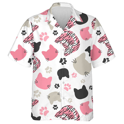 Cats Heads And Tiger Skin On White Hawaiian Shirt, Hawaiian Shirt Gift, Christmas Gift