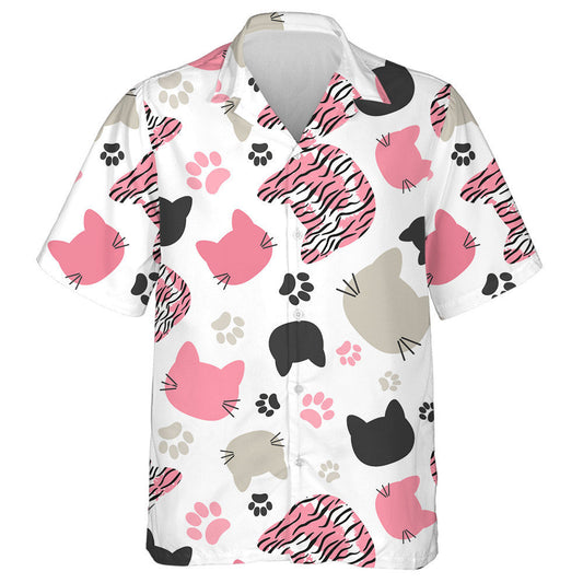 Cats Heads And Tiger Skin On White Hawaiian Shirt, Hawaiian Shirt Gift, Christmas Gift
