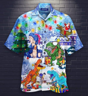 Pretty Santa T-rex Dinosaurs On Christmas Days Hawaiian Shirt, Hawaiian Shirt Gift, Christmas Gift