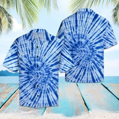 Blue Tie Dye Hawaiian Shirt Summer,Hawaiian Shirt Gift, Christmas Gift