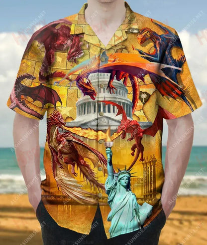 Conquer An Domhan Le Do Dragons Meiriceá Unisex Léine Haváís Laethanta Saoire Muinchille Ghearr Léine haváíais Oirbheartaíochta Patrún Léine Haváíais, Bronntanais Léine haváíais, Bronntanas Nollag