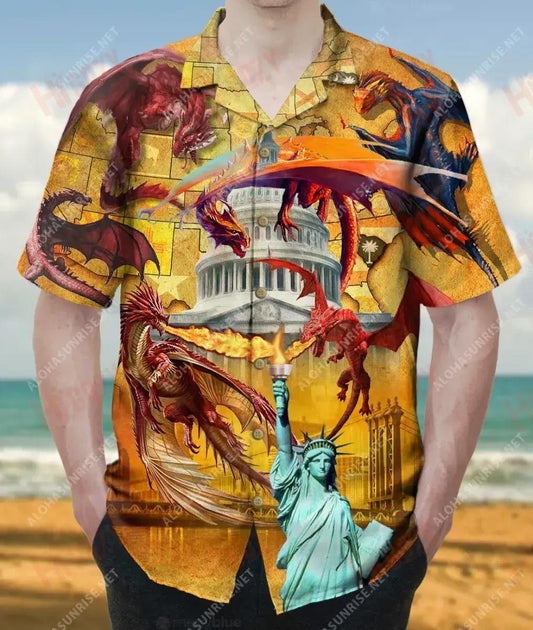 Conquer An Domhan Le Do Dragons Meiriceá Unisex Léine Haváís Laethanta Saoire Muinchille Ghearr Léine haváíais Oirbheartaíochta Patrún Léine Haváíais, Bronntanais Léine haváíais, Bronntanas Nollag