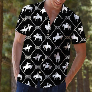 White Cowboy Riding Horse In Black Design Hawaiian Shirt, Hawaiian Shirt Gift, Christmas Gift