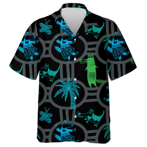 Wolf Butterflies And Palms With Circles Hawaiian Shirt, Hwaiian For Gift