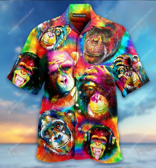 Colorful Chimpanzee Unisex Short Sleeve Shirt Summer, Hwaiian For Gift