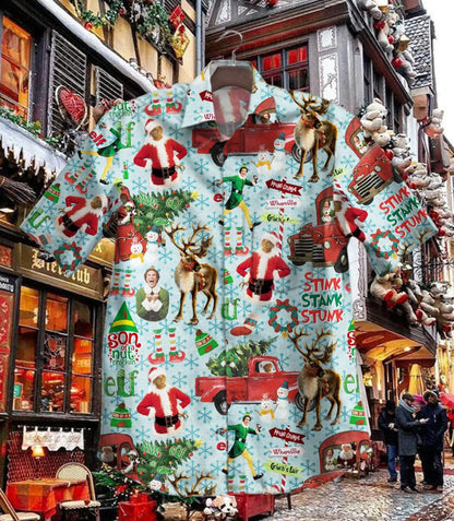 Réinfhianna Truck Nollag Réinfhianna Dearadh Stíl Vintage Léine Haváís, Bronntanas Léine Haváíais, Bronntanas Nollag.