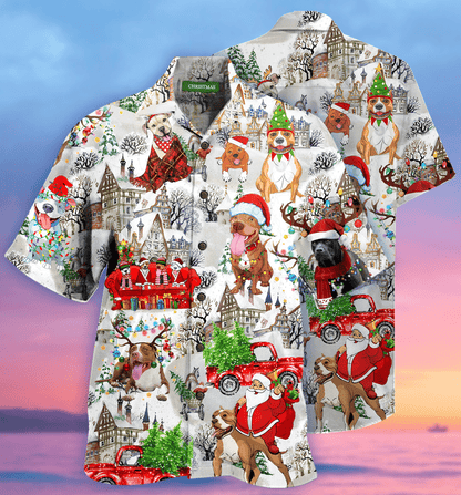 Christmas Pit Bulls Hawaiian Shirt_Hawaiian Shirt Gift, Christmas Gift