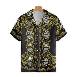 Yellow Sugar Skull Style Pretty Ornamental Hawaiian Shirt,Hawaiian Shirt Gift, Christmas Gift