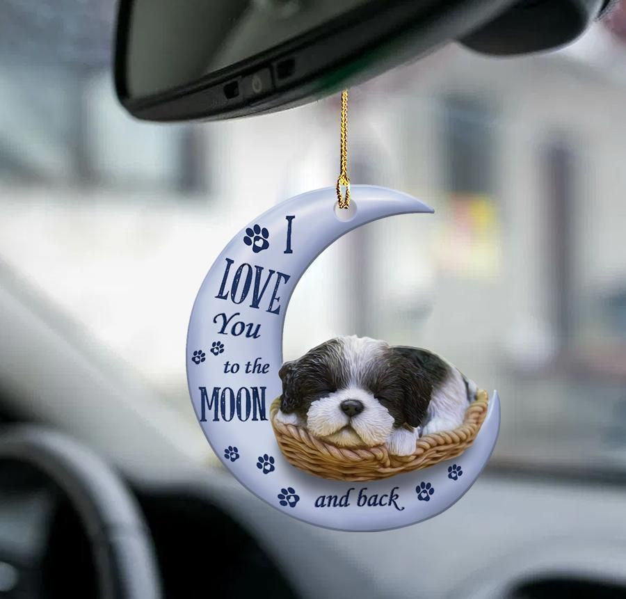 Black white shih tzu Moon and Back 2 sides Ornament, Christmas Ornament Gift, Christmas Gift, Christmas Decoration