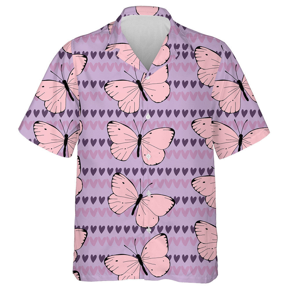 Téama an Earraigh Féileacáin Bándearg ar Pastel Le Hearts Léine Haváís, Bronntanas Léine Haváís, Bronntanas Nollag