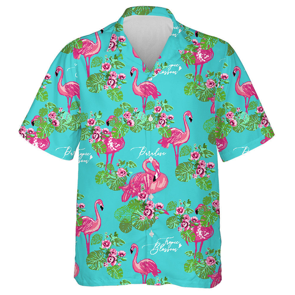 Fashionable Tropic Flamingo Palm Foliage And Flowers Hawaiian Shirt, Hawaiian Shirt Gift, Christmas Gift