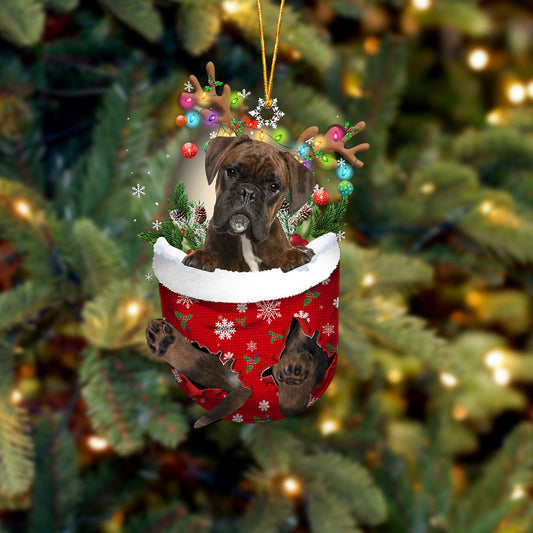 Brindle Boxer In Snow Pocket Christmas Ornament Flat Acrylic Dog Ornament, Christmas Shape Ornament, Happy Christmas Ornament, Christmas Gift, Christmas Decoration