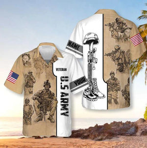 US Army Veteran Vintage Personalized Hawaiian Shirt, Hwaiian For Gift