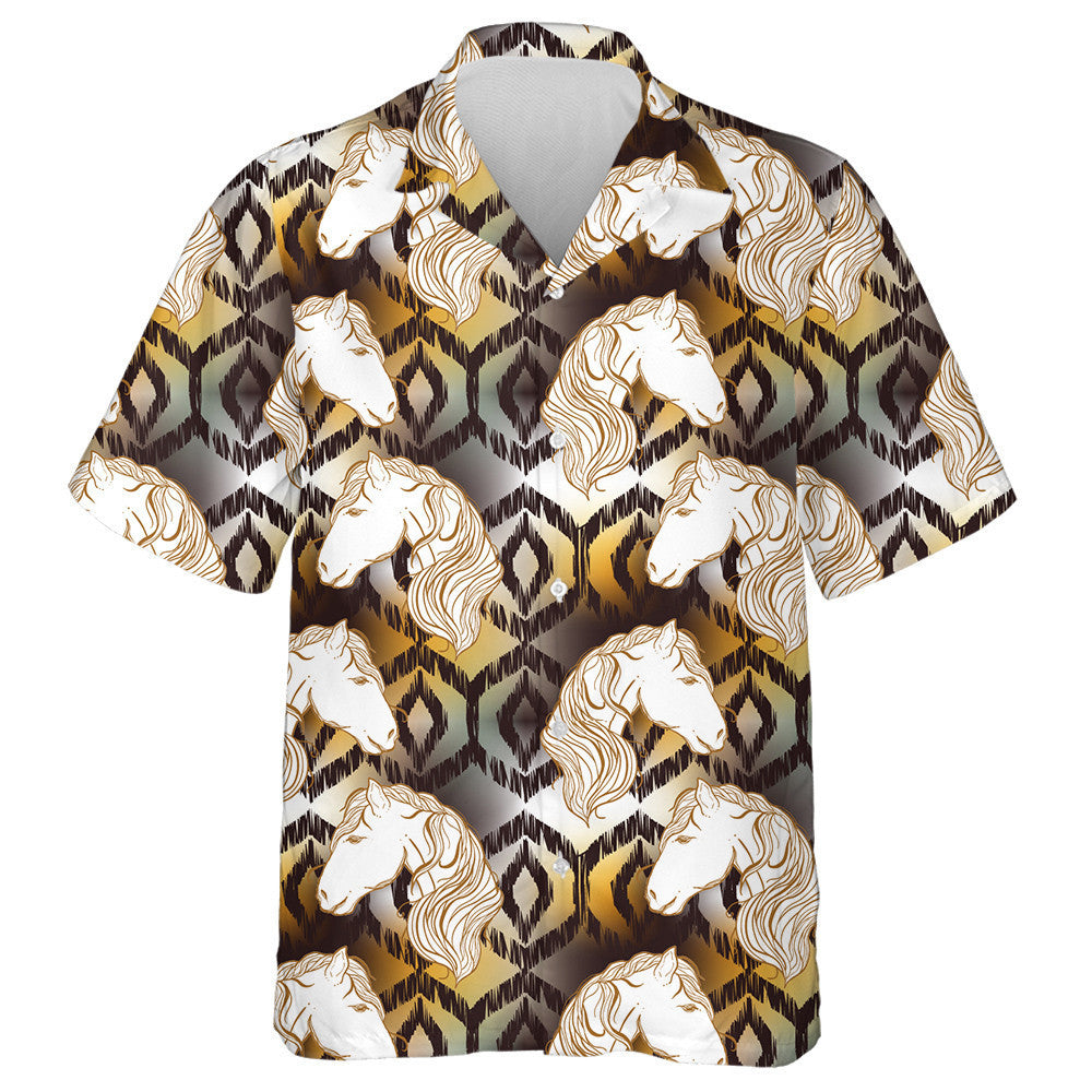 Bohemian With Horses And Ikat Ogee Texture Hawaiian Shirt, Hawaiian Shirt Gift, Christmas Gift