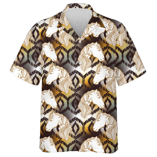 Bohemian With Horses And Ikat Ogee Texture Hawaiian Shirt, Hawaiian Shirt Gift, Christmas Gift