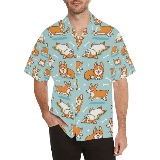 Cute Corgi Pattern Men'S All Over Print Hawaiian Aloha Shirt Hawaiian, Hwaiian For Gift