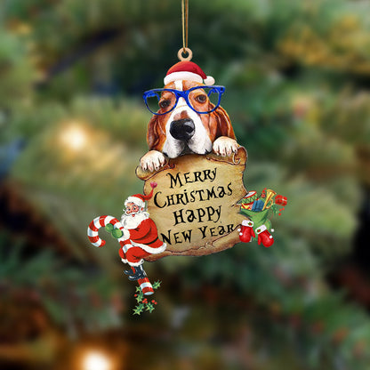 Basset Hound-Christams &amp; Athbhliain faoi mhaise d’Ornáid Plaisteach Nollag Dhá Thaobh, Bronntanas Ornáide Nollag, Bronntanas Nollag, Maisiú Nollag