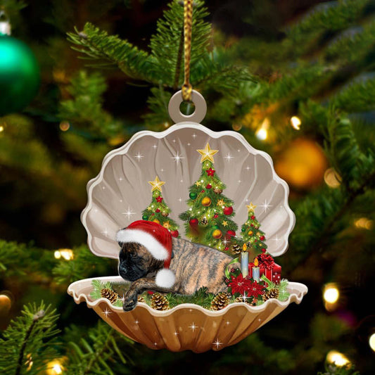 Cute Brindle Boxer Sleeping in Pearl Dog Christmas Ornament Flat Acrylic, Christmas Gift,Christmas Decoration