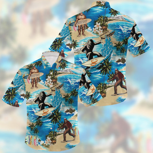 Crazy Bigfoot Blue Nice Ornamental Hawaiian Shirt,Hawaiian Shirt Gift, Christmas Gift