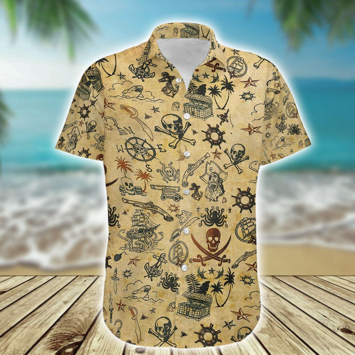 Amazing Pirate Skull Hawaiian Aloha Shirt Hawaiian Shorts Beach Short Sleeve, Hawaiian Shirt Gift, Christmas Gift