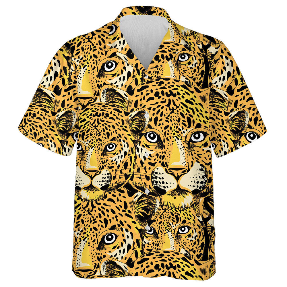The Big Face Leopard On Black Background Hawaiian Shirt, Hawaiian Shirt Gift, Christmas Gift