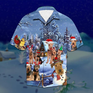 Sad Airedale Terrier Snowy Christmas Night Hawaiian Shirt, Hawaiian Shirt Gift, Christmas Gift