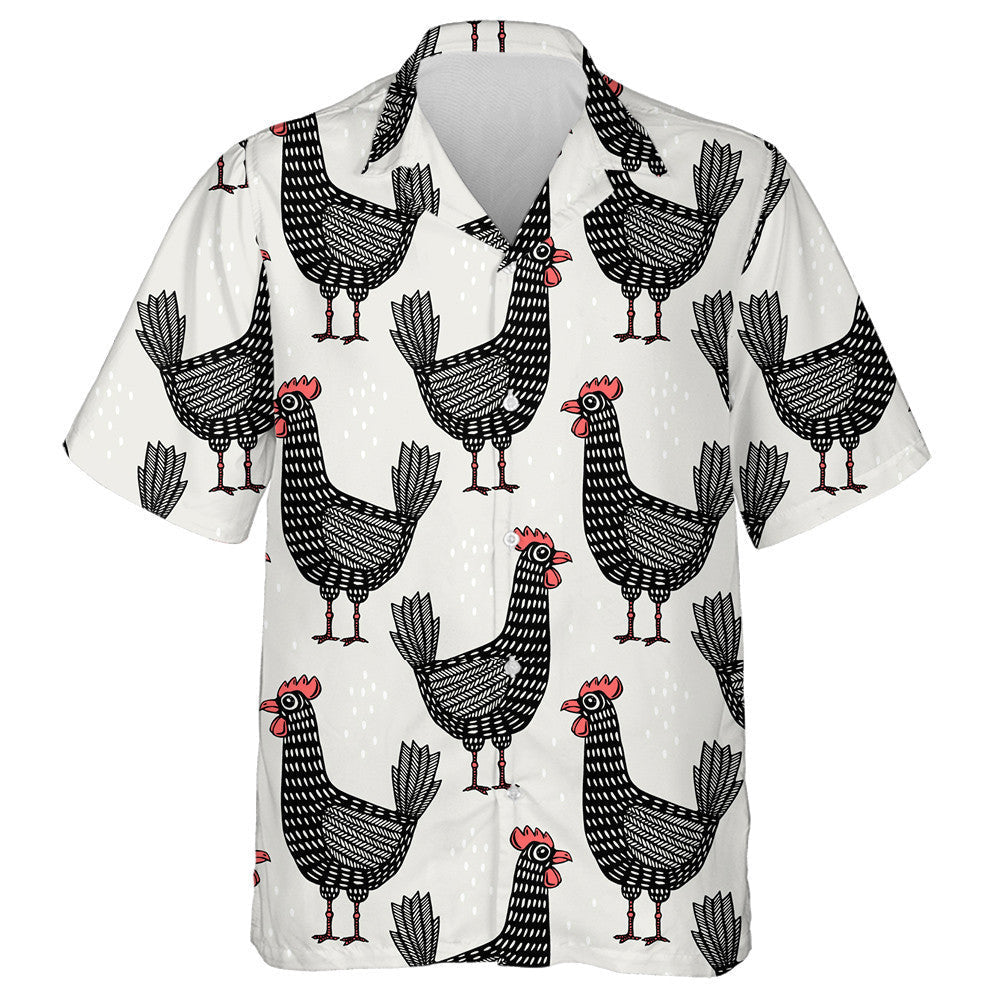 Funny Black Chicken With Red Crest Hawaiian Shirt,Hawaiian Shirt Gift, Christmas Gift