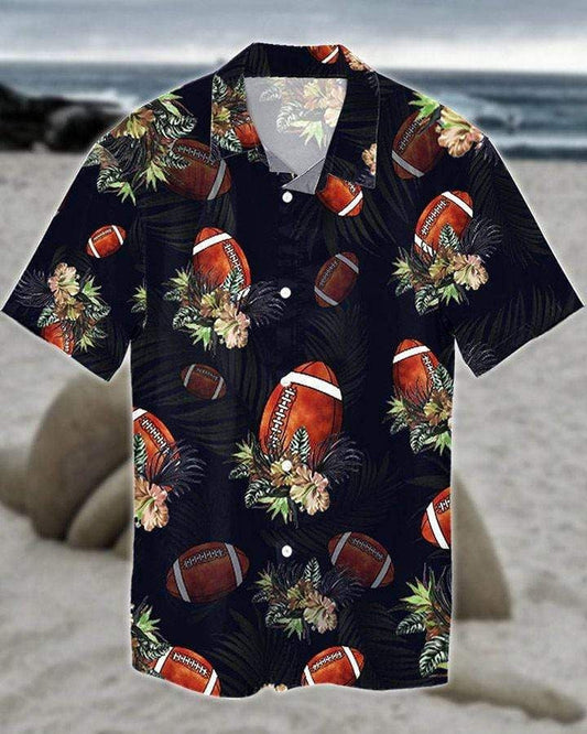 Football Tropical And Ball Background Hawaiian Shirt,Hawaiian Shirt Gift, Christmas Gift